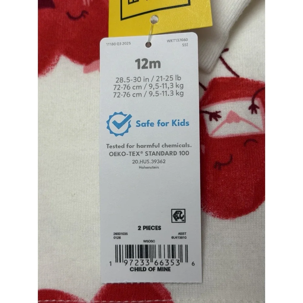 Carter's Child of Mine Baby Size 12 Months Valentine's Pajama 2-Piece Set NWT